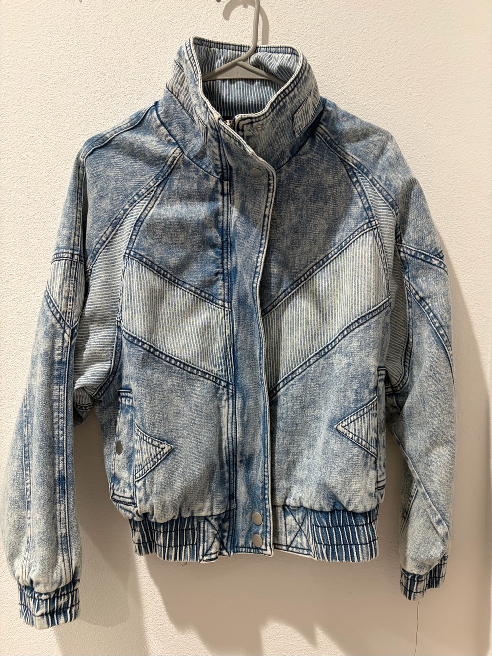 Light Acid-Wash Denim Bomber Jacket